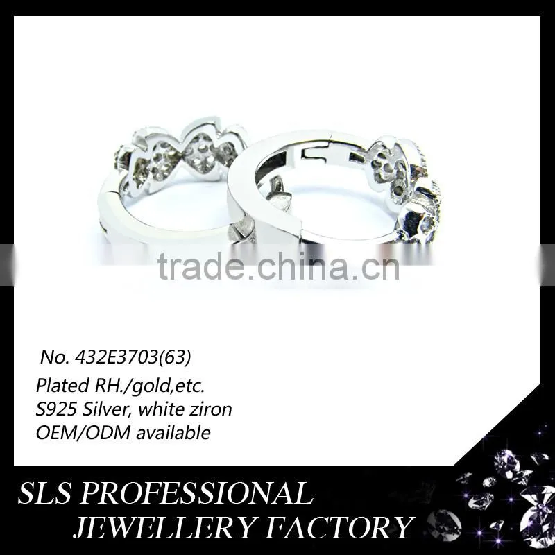 2015 Fashion double love fish kiss christmas sterling 925 silver rhodium plated huggie earrings for women