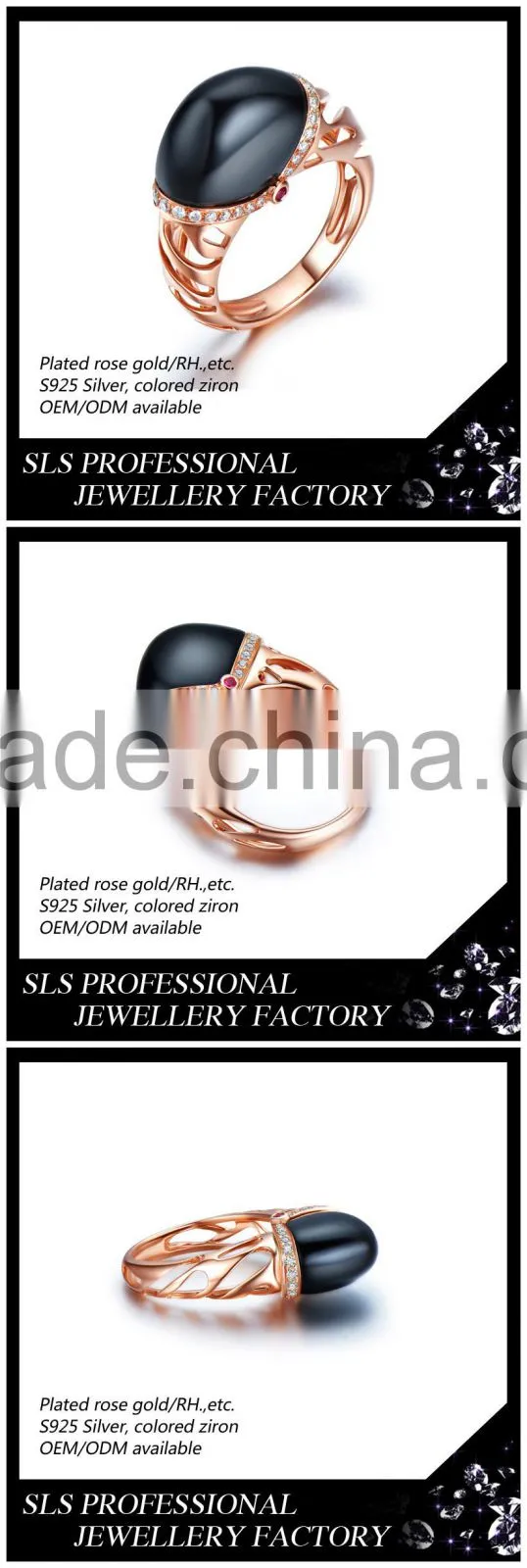 2015 Fashion perfect design 925 stering silver rose gold plated black zirconia micro pave luxury jewelry set for women