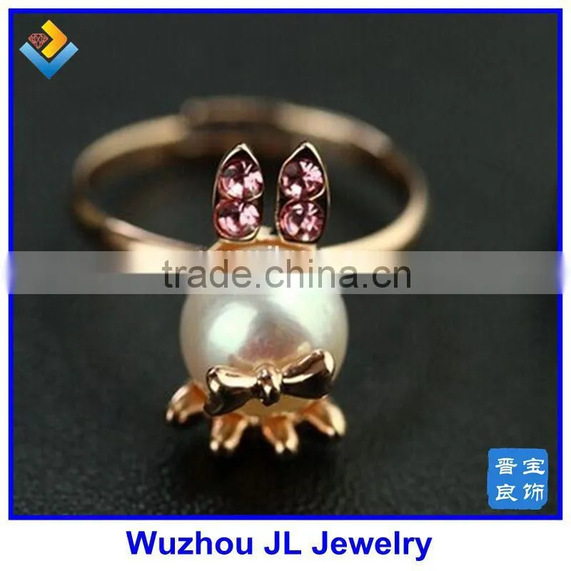 2015 New 18K Gold Plated Bunny Rabbit Pearl Stone Silver Cute Ring