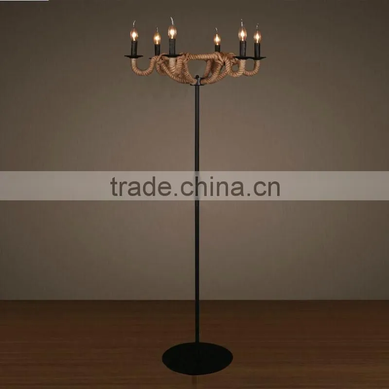2016 New Style Simple Vintage Iron Hemp Rope Floor Lamp Model 8111-L6