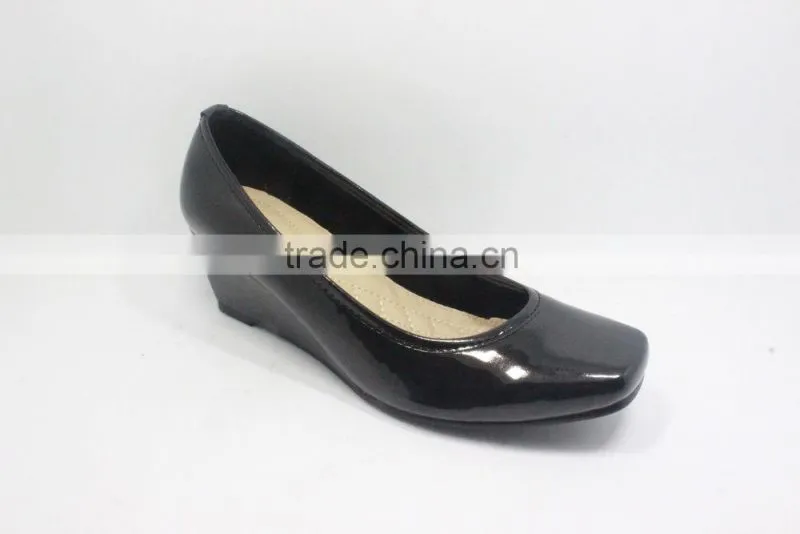 Patent PU black shoes square toe wedge women shoes
