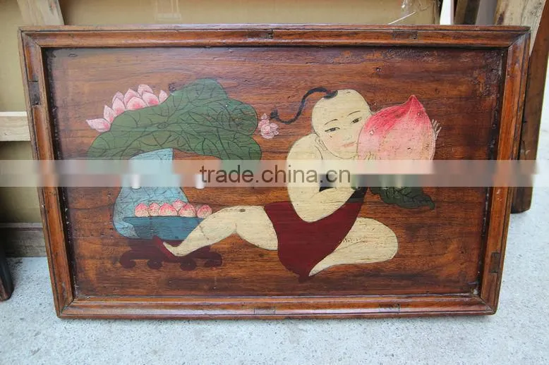 antique Chinese painted wood picture board