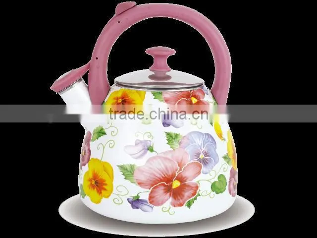3.0L Enameled whistling kettle with steel cover/Enamel tea pot/Enamel Cookware