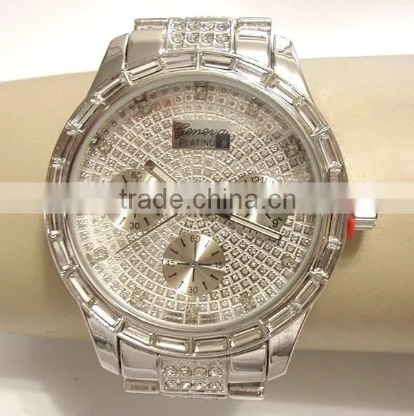 2016 New Arrival stylish Geneva Alloy Metal Hip Hop Bling Bling Watch, big face watch