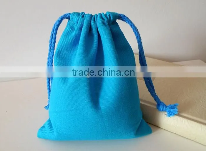 wholesale blue color canvas drawstring gift packing bag