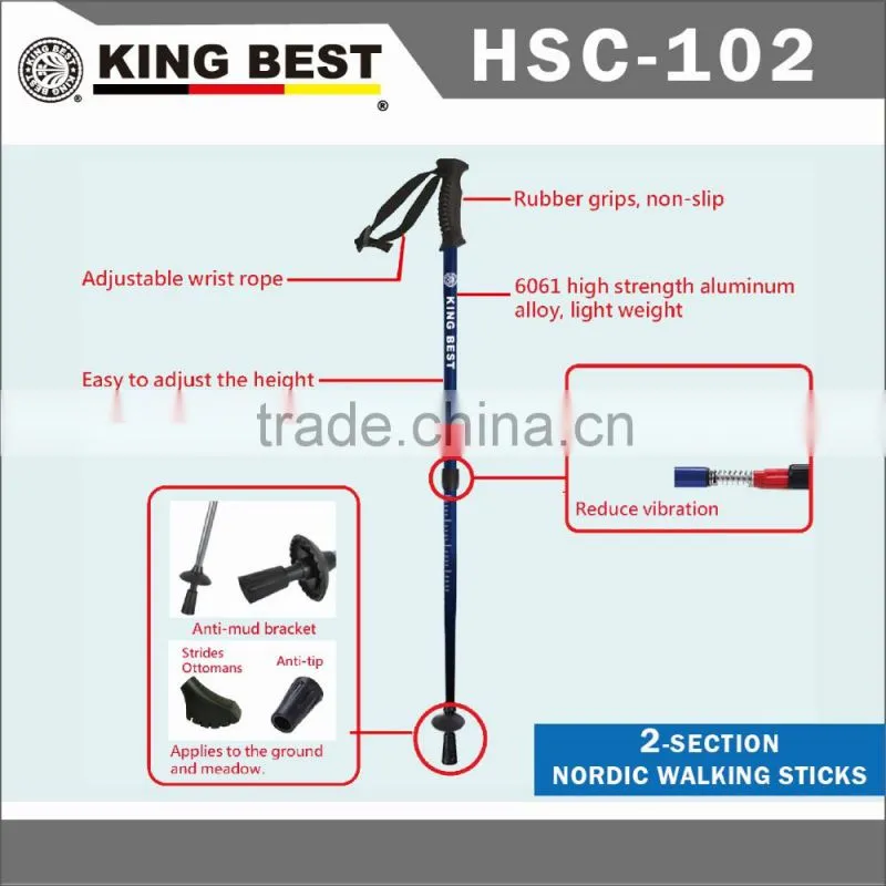 KING BEST Wholesale Carbon trekking pole 2-SECTION Hiking Pole nordic walking stick