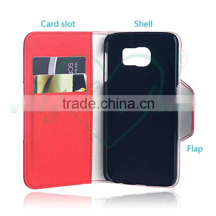 Red and White Patchwork Leather Wallet Case for Samsung Galaxy S7