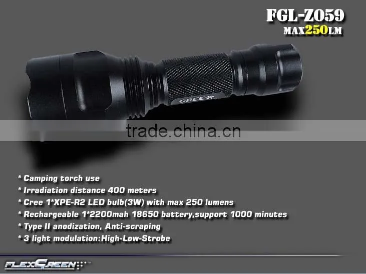 aluminum rechargeable R2 3 watt luxeon led flashlight