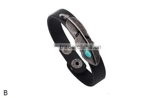 Factory top selling wholesale feather leather bracelet jewelry/