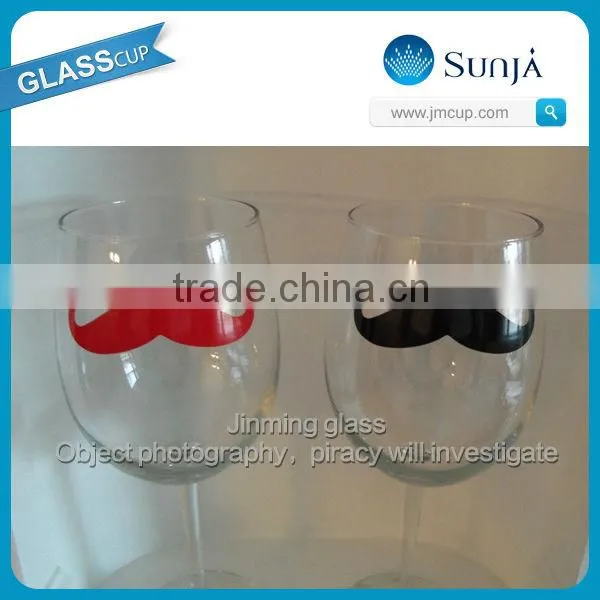 Novelty mustache decal wine goblet red colored wine glasses black wine glass fancy drinking glass wine goblet