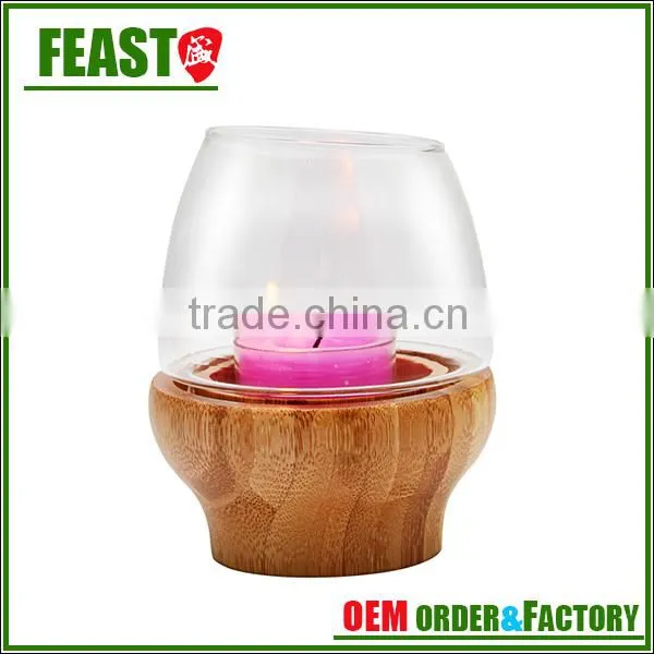 2015 NEW design wedding candle holder HOT selling glass candle holder with wooden stand