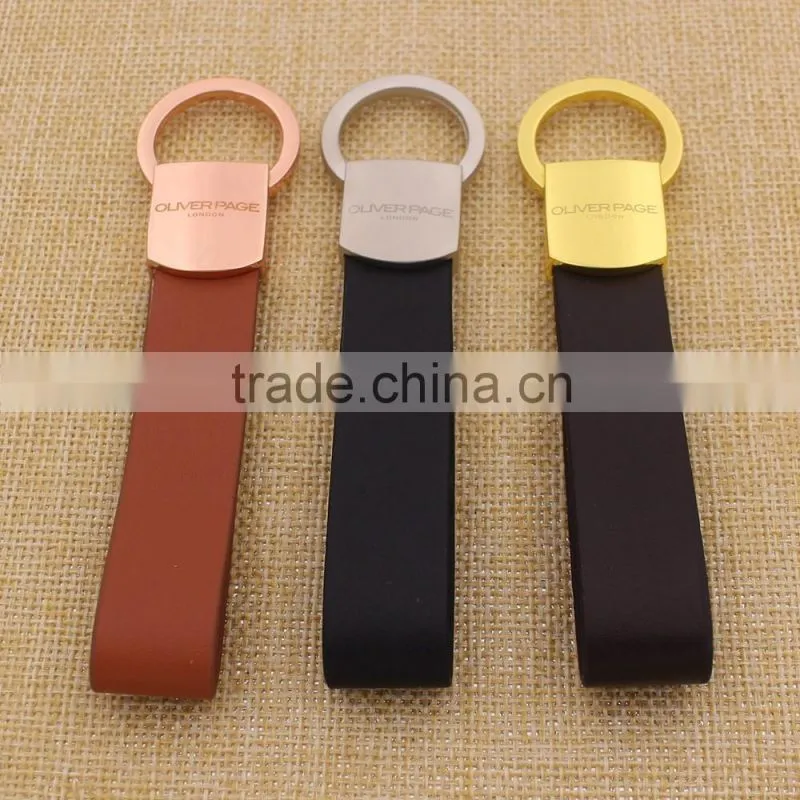 Custom concise gold leather keychain/blank rose gold key chain leather