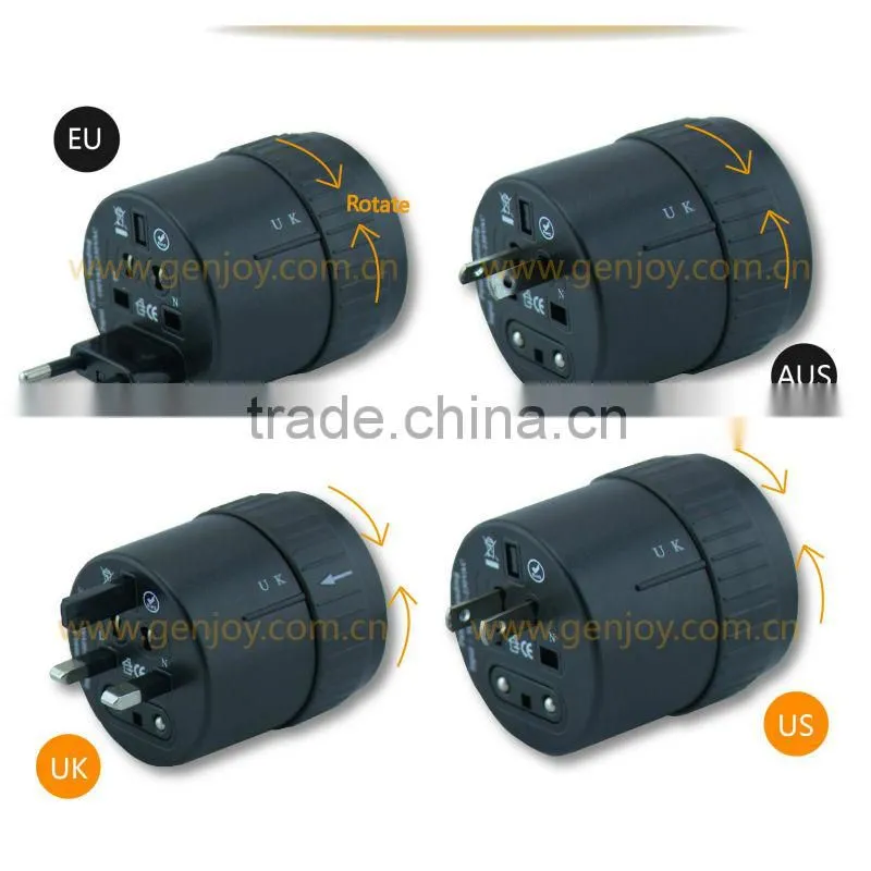 ALL IN ONE ROTATABLE international 5v 12v usb travel adaptor with 2 usb port