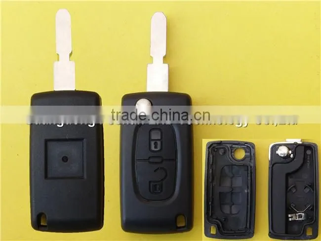 Auto folding flip 2 button remote key blank shell case for Peugeot 406 wholesale