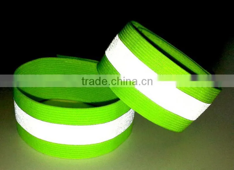 high visibility green hook and loop elastic band reflective arm band