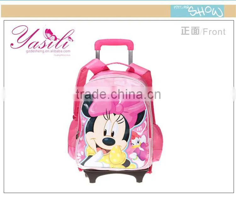 low price girls trolley backpack,mickey mouse school bag with wheels,kids trolley school bag