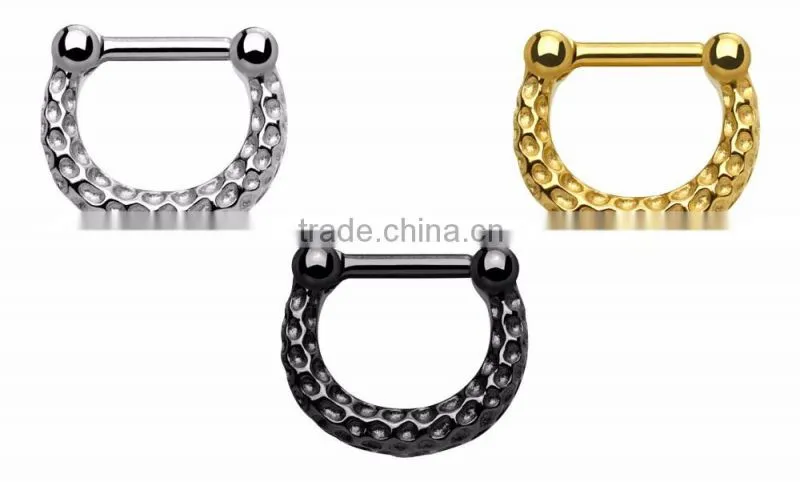 Surgical Steel Hammered Finish Septum Clicker Pierced Nose Ring
