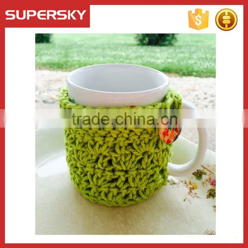V-66 Lime green crochet knitted sleeve warmmer cup mug sweater