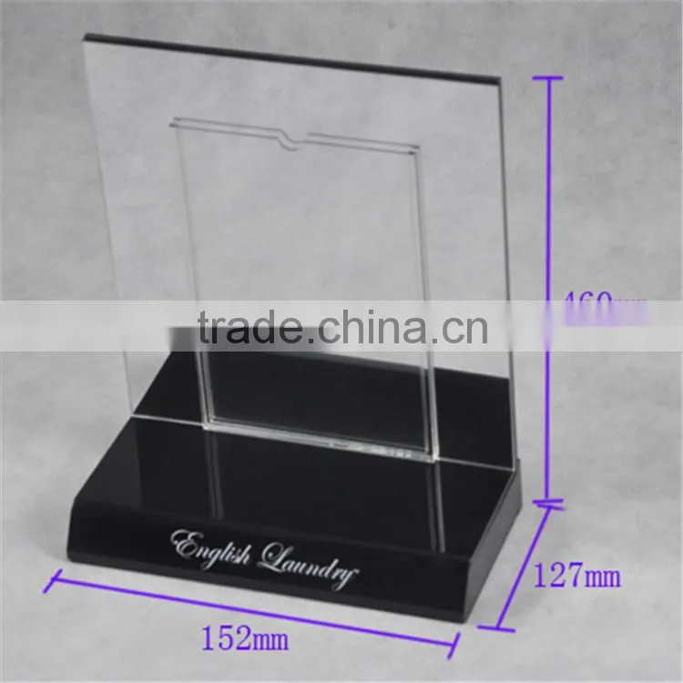 Custom clear acrylic restaurant table menu holder with printing black base