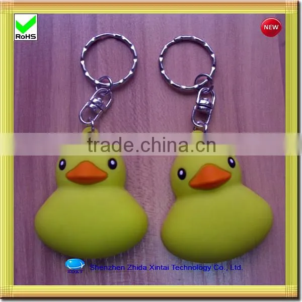 cute yellow duck shape silicone key chain led
