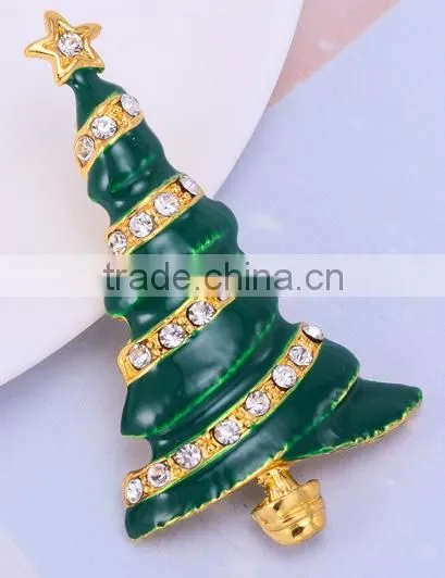 Vintage High Christmas Tree With Clear Rhinestone Snow Brooch