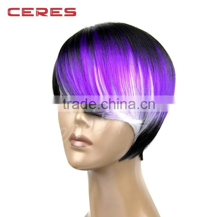 High Temperature premium synthetic wig Japanese fiber short Bob wig purple color fashion style full lace wig
