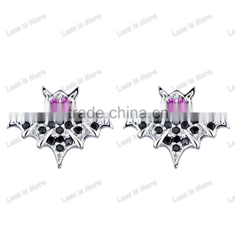 Fashion Vampire Black CZ Bat Stud Earrings