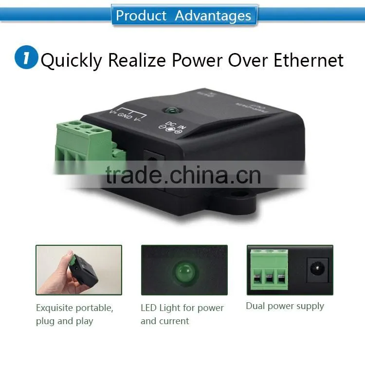 Factory Price 10/100M 2 Port 802.3af DC12-18v output POE injector
