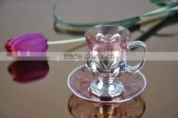 Glass golden/silver/copper plated tea cups and saucers set