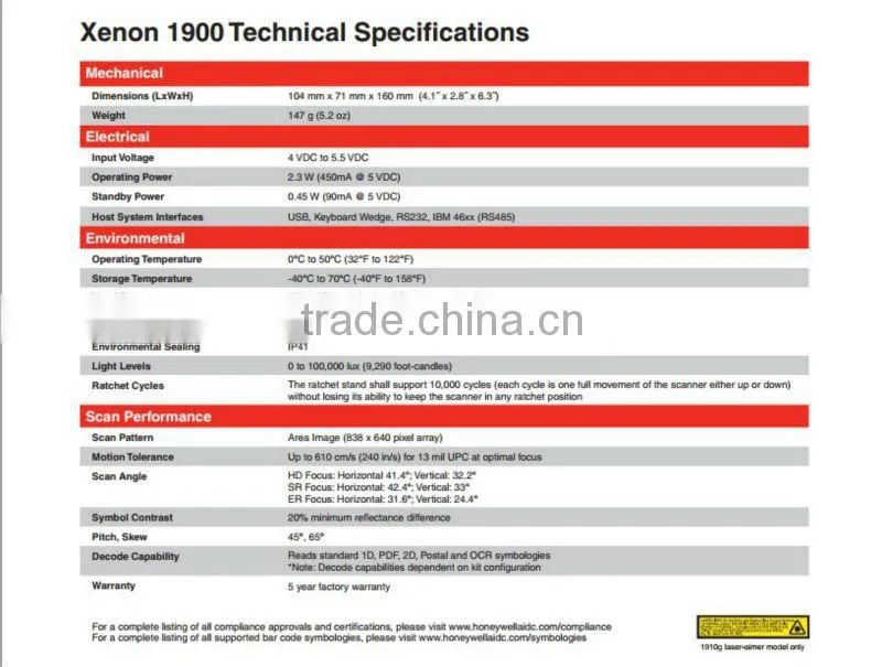 Honeywell Xenon 1900h Area-Imaging Scanner 2D Handheld Barcode Scanner