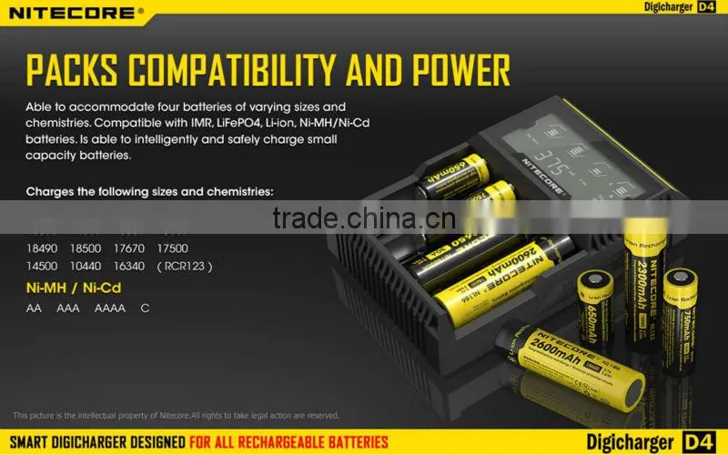 Nitecore LCD D4 charger Lifepo4 NiMh NiCd AA AAA battery charger