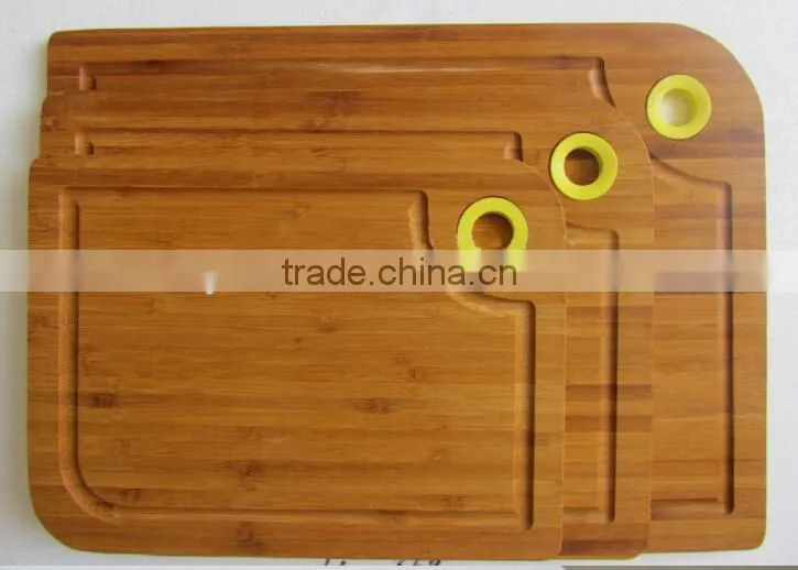 Display Groove Serving Water Juice Bamboo Wooden Cutting Board Set with Round Color Silicone Circle