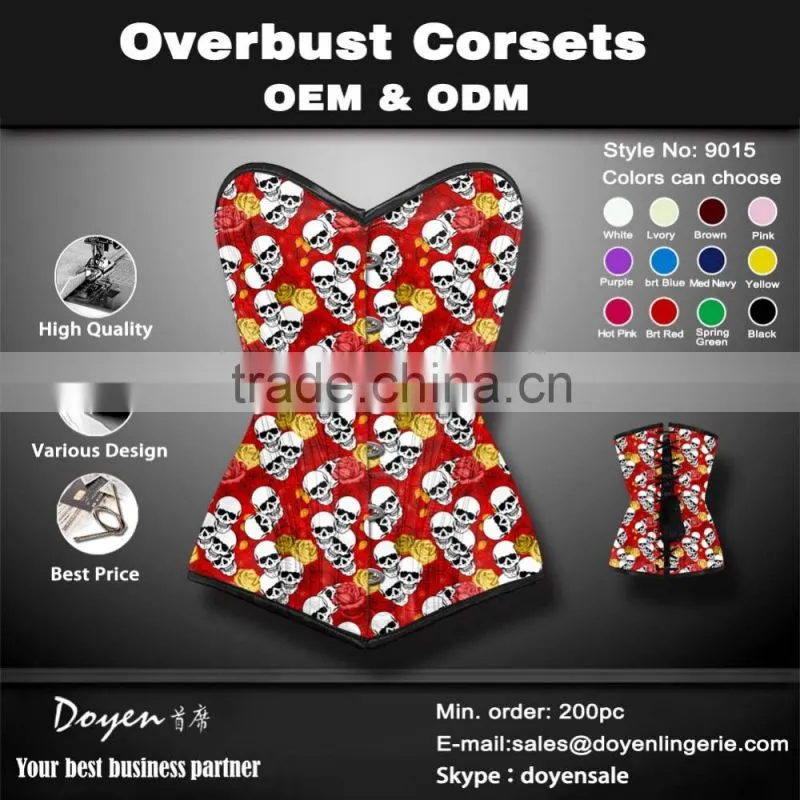 2016 new skull steel boned waist cinchers front zipper corset