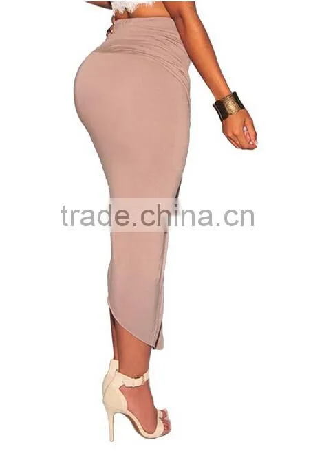 Fashion Nude Sexy Asymmetrical Draped High Slit Designer long skirts Wrap skirts for women