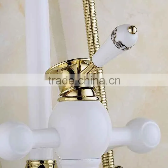 2016 Newly US wall mounted White Painting Baked bath&Shower Faucet Set Rain 8 inch Shower Head With Brass Handle Shower Golden