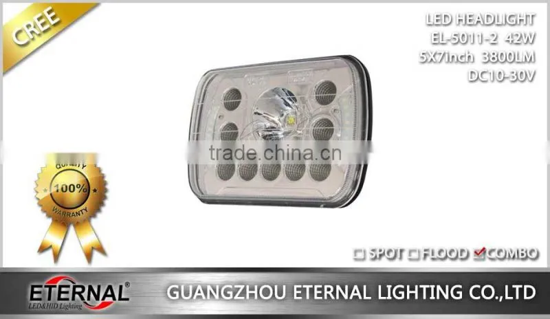 5x7in 42W high power automotive truck off road sealed beam led headlight dual beam with halo ring H4 plug