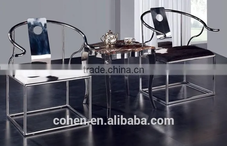 China supplier modern furniture brazil imported cow leather fur stainless steel leisure chair/armchair for livingroom furniture