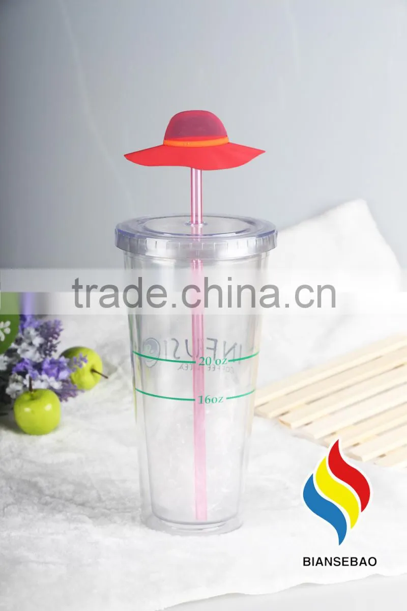 Eco-friendly 16oz Double Wall Clear Plastic Tumbler With Lid For Juice