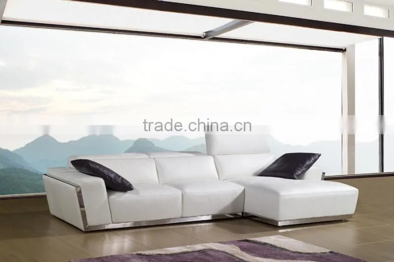 JR8031 elegant chic contemporary grey cow leather L shape living room luxury soft down cushion sofa