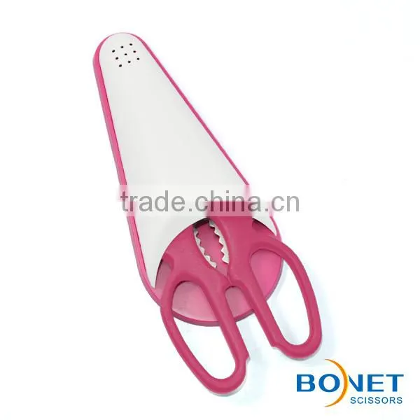 S53002N CE qualified 8" high quality magnetic cap kitchen scissor with walnut opener