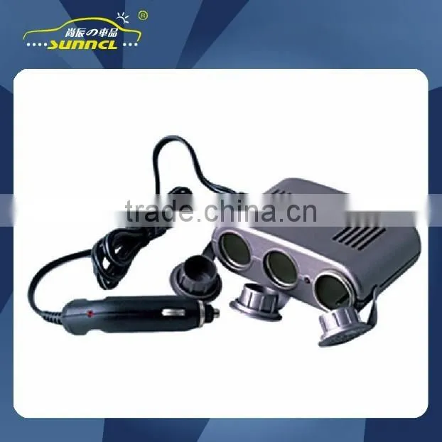 1 USB 3 Holes Female Car Cigarette Lighter Socket with Flexible Plug and LED Working Light