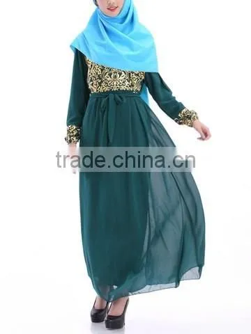 Guangzhou Wholesale Clothing OEM Hijab Style Bright Front Long Sleeve Ten Colors Chiffon Jalabiya With Sash