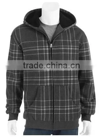 Men's Printed Plaid Fleece Jacket With Sherpa Lining
