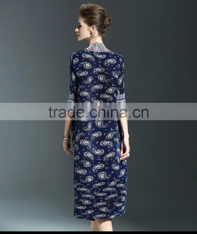 Ancient printing high neck oversize spring dresses for fat lady