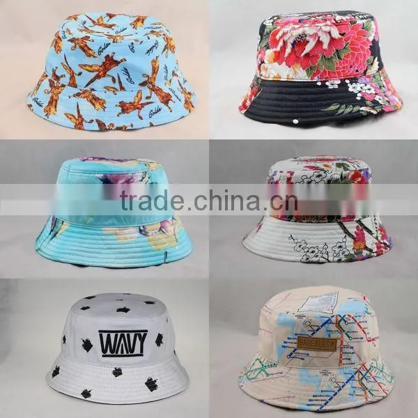 Screen print 100%cotton black plain bucket hat