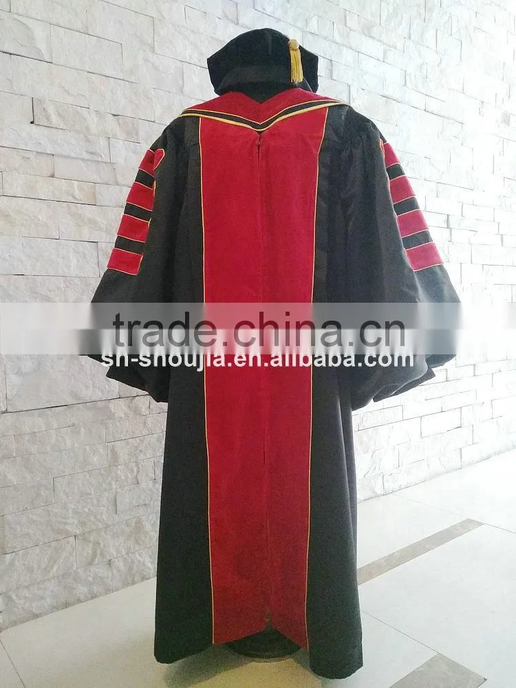 Wholesale Good quality Deluxe university Graduation gowns and caps with hoods