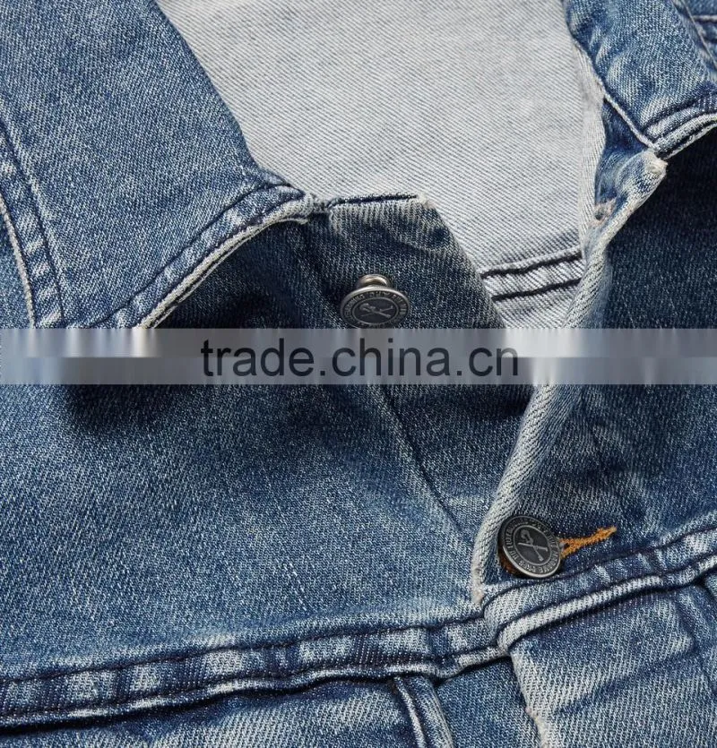High Quality Endurable Mens Lapel Shawl Collared Button Closured Men's Denim Jeans Jacket with Two Chest Pockets