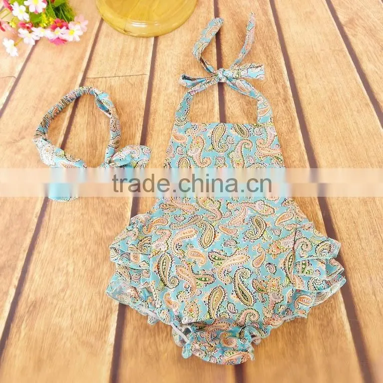 Yellow Floral Printed 100% Cotton Ruffles Princess Baby Romper