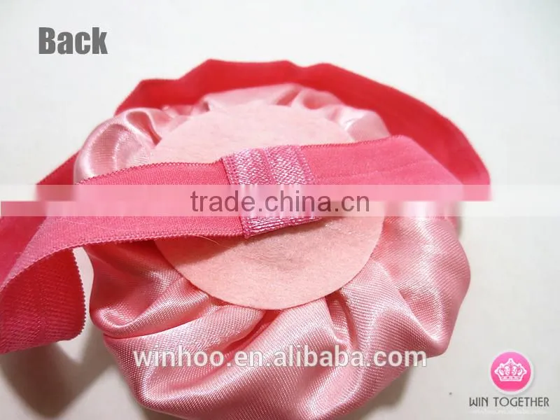 2015 hottest elastic peony flower hairband, satin flower with bead
