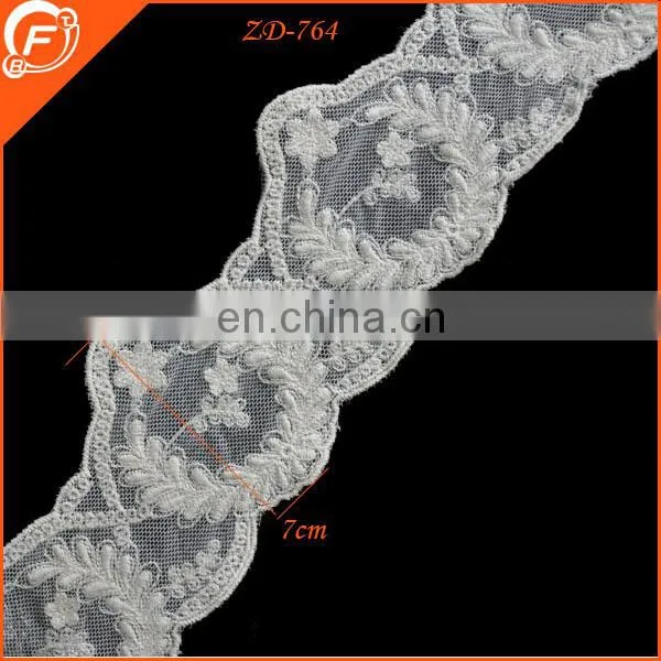 2014 fashion silver embroidered lace trim for dress flower pattern